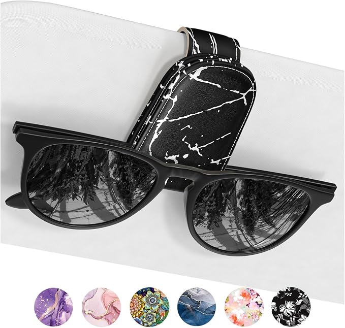 Sunglasses Holder for Car Visor, Magnetic Leather Car Sunglass Holder, Car Sun Visor Glasses Hanger Clip, Car Interior Accessories for Women Men, Fits All Size Eyeglasses by NPOOYI