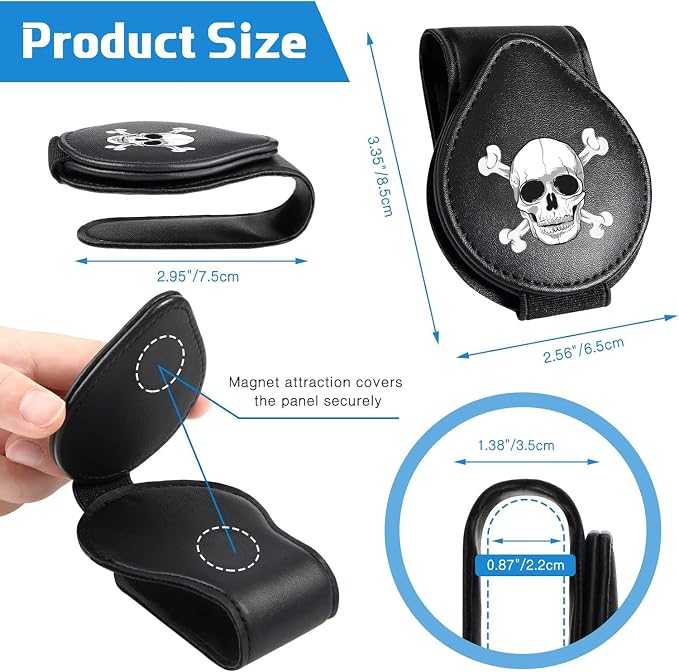 Sunglass Holder for Car Visor, for Anime Skull Skeleton Magnet Sunglasses Holder for car, Cartoon Leather Car Sunglass Holder, Visor Sunglass Holder with Glasses Cards - Image 6