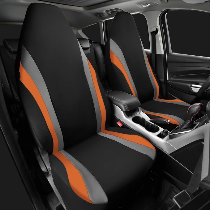 CAR PASS AquaShield Neoprene Waterproof Car Seat Covers Front Seats Only, High Back Bucket Seat Cover,Airbag Compatible,Seat Covers for Women Girl, Universal Fit for Auto Truck Van SUV (Black Orange) - Image 2