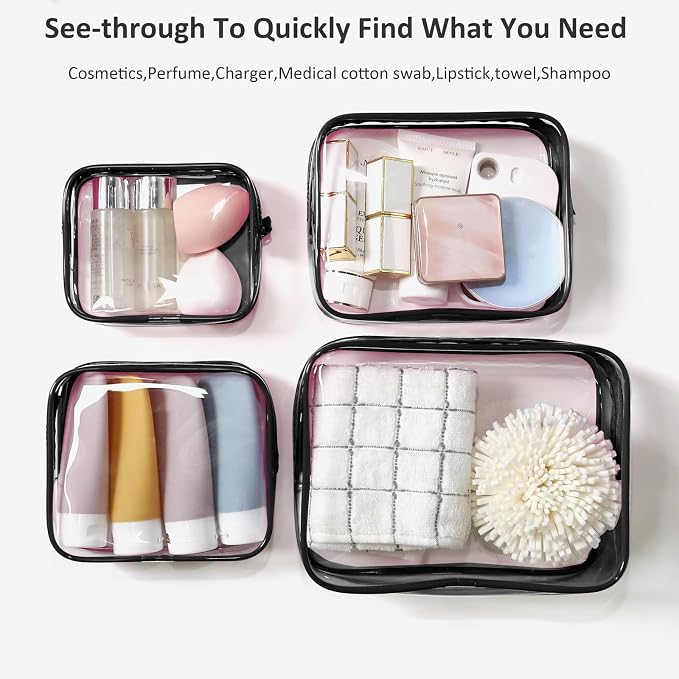 4 Pack Clear Makeup Bags, TSA Approved Toiletry Bag Car Organizer Travel Cosmetic Case Portable Travel Essentials Bags for Toiletries Clear Summer Beach Bag Carry on Airport Airline Compliant Bag - Image 2