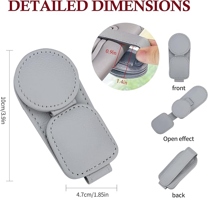KIWEN Sunglasses Holder for Car Visor, Magnetic Leather Sunglass Eyeglass Hanger Clip for Car Sun Visor Accessories (1, Gray) - Image 6