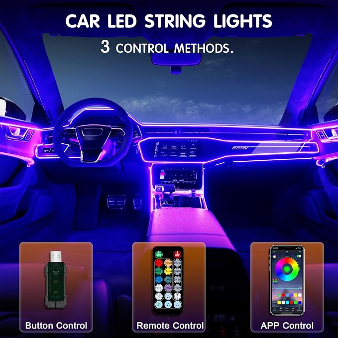 Interior Car LED Strip Lights Car Accessories APP Control with Remote 5 in 1 Music Sync Color Change RGB Ambient Lighting Kit with 275 inches Fiber Optic USB Charger Light Strips Decorations - Image 2