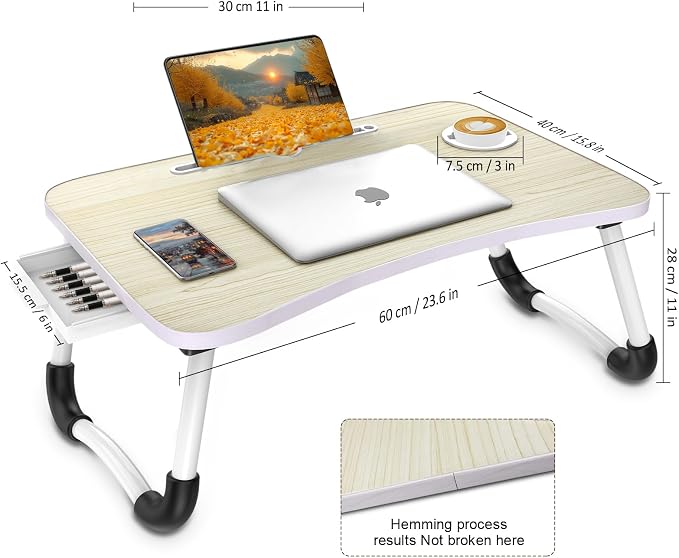 Fayquaze Portable Foldable Laptop Bed Desk with Storage Drawer and Cup Holder - Lap Desk Laptop Stand Tray Table for Eating, Reading and Working - Image 8