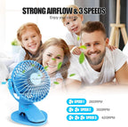 Portable Clip Fan Battery Operated,3 Speeds USB Rechargeable Mini Table Fan with Strong Airflow,360°Rotation Ultra Quiet Personal Desk Fan for Home Office Bedroom Dorm Stroller Camping - Blue - Image 2