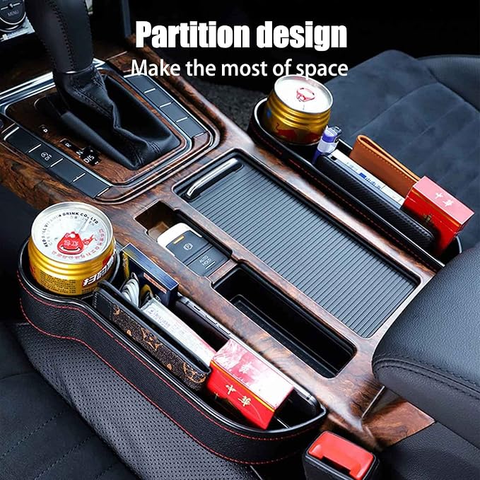 2 Pcs Car Seat Gap Filler - Leather Car Seat Crevice Storage Box with Adhesive Foam Pads, Car Gap Filler Organizer for Front Seat Gap Filler Between Car Seat and Console, Universal Fit - Image 5