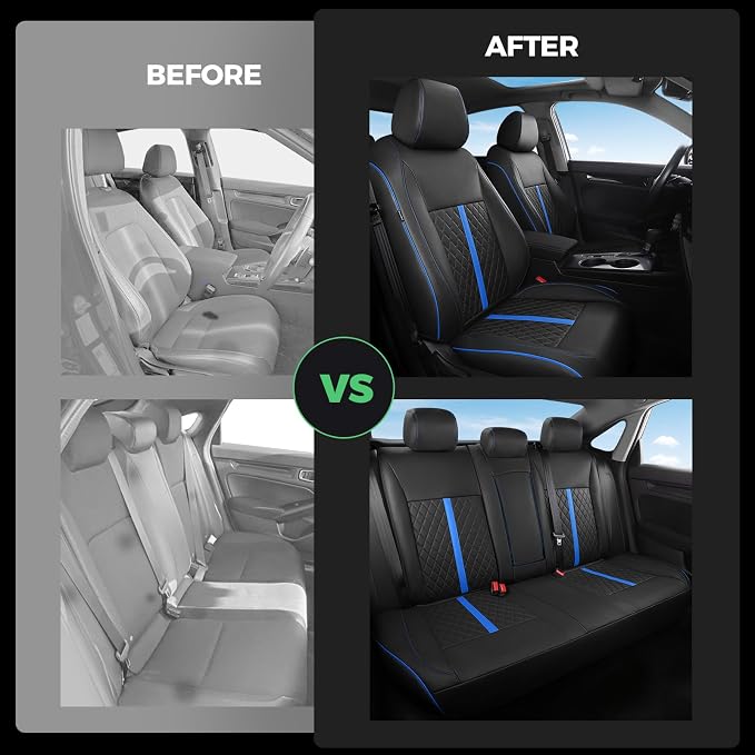 RIDEPOSH Custom Fit Seat Covers for Honda Civic 2022-2026 | Hatchback Sport LX, Faux Leather, 60/40 Split Rear, No Rear Armrest, Waterproof, Airbag Compatible, Full Set, Easy-to-clean - Image 6