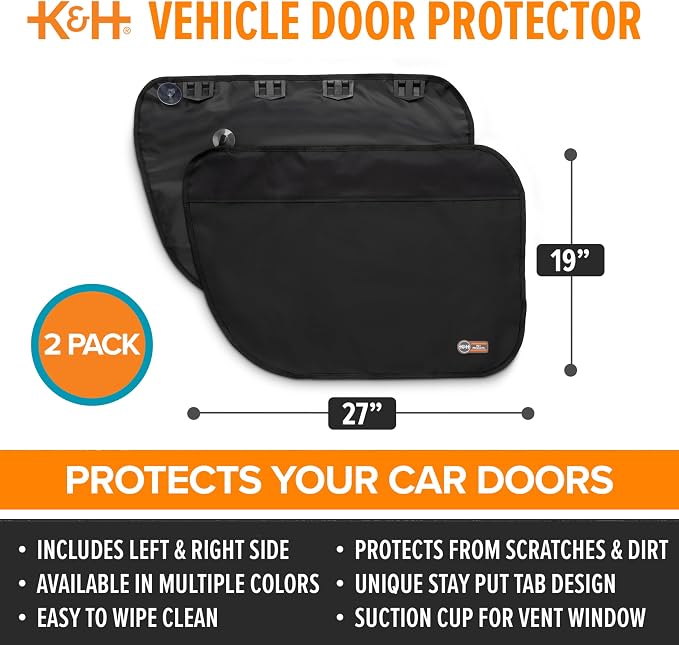 K&H Pet Products Car Door Protector for Dogs, Waterproof Interior Pet Car Door Protector from Dog Scratching, Stay Put Cover Design, Fits Most Vehicles, Washable - 27 x 19in Black 2 Count (Pack of 6) - Image 3