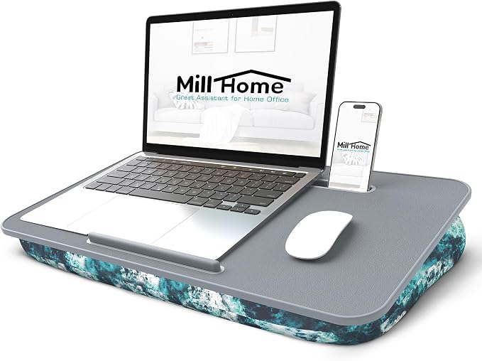 Lap Desk for Laptop with Cushion, Laptop Lap Desk, Cushion Detachable and Washable, fits up to 17 inch, with Tablet Slot and Stopper, MillHome (Blue) by MillHome