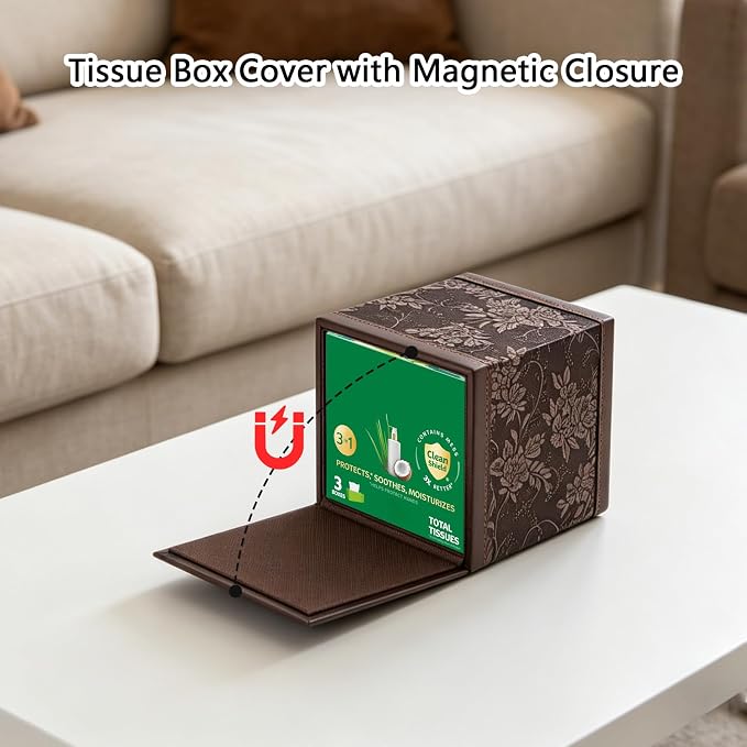Tissue Box Cover Square,Modern Leather Tissue Box Holder for Napkin Facial Paper Organizer Bottom with Magnet Reinforcement for Home/Hotel/Restaurant/Office/car/Living Room(Retro) - Image 8