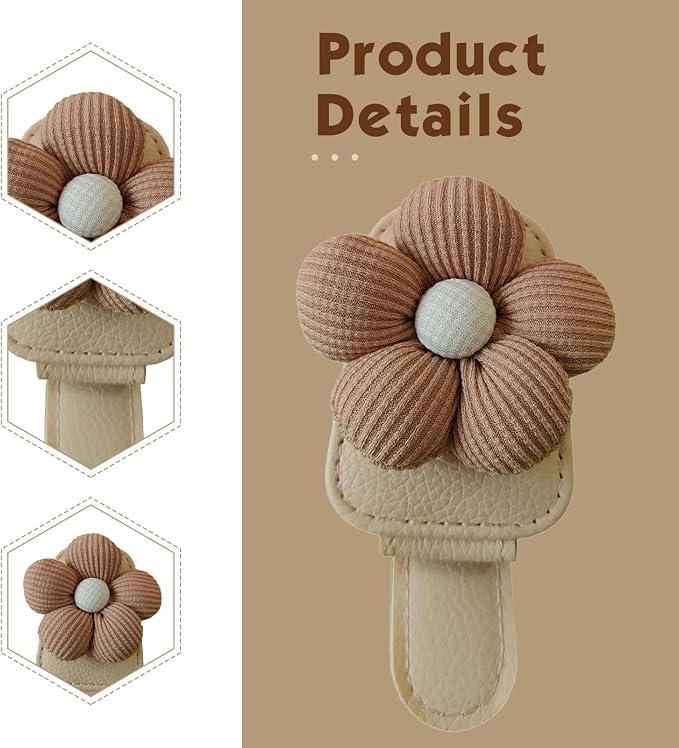 1 PC Floral Design Car Visor Sunglasses Clip, Clip-On Leather Cute Flower Eyeglass Holder, Stable Car Visor Accessory for Women, Universal for Most Cars (Brown) - Image 3