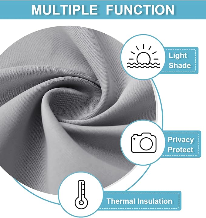 RYB HOME Blackout Curtain Privacy Window Drape for Living Room Bedroom Door | Self Adhesive, Thermal Insulated, For Patio Kitchen Front Entry Front Back Door Glass Window,W36 x L80, Silver Grey, 1 Panel - Image 7