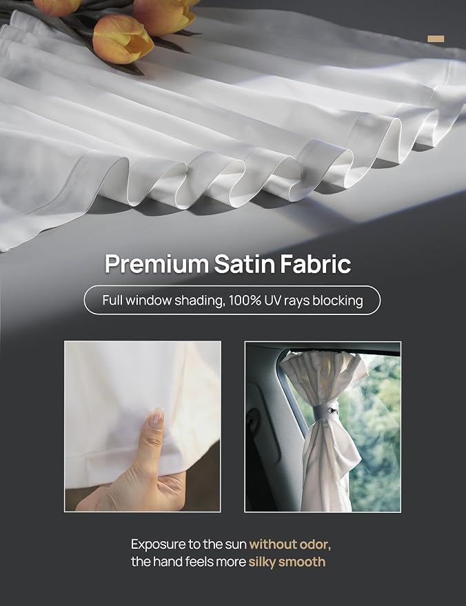 TPARTS Side Window Sunshade Curtains for Tesla Model 3 2026-2018 All Models | 4-piece blackout sun shades provide privacy and heat protection while fitting front and rear side windows for Tesla Model 3 - Image 6