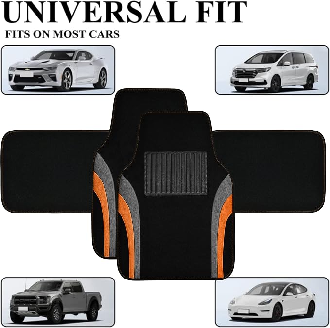 CAR PASS Leather Sporty Car Floor Mats Carpet, Universal Waterproof Automotive Floor Mat Fit for Sedans, Cars, Mid Trucks, Vans, SUV, Set of 4 (Black and Orange) - Image 5