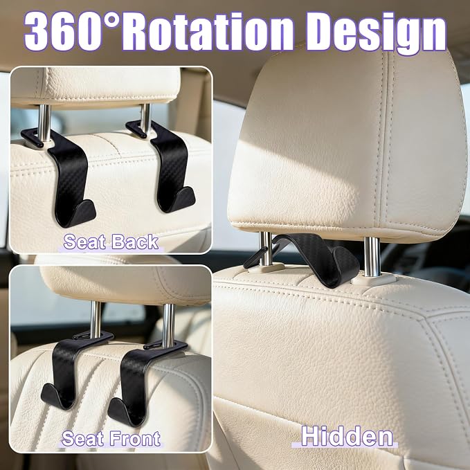 BFXM 6 Pack Car Seat Headrest Hooks,Car Accessories Black Checkered | Back Seat Purse Hanger Holder Hook, Universal Storage Organizer for Handbag Grocery Bags Coats - Image 4