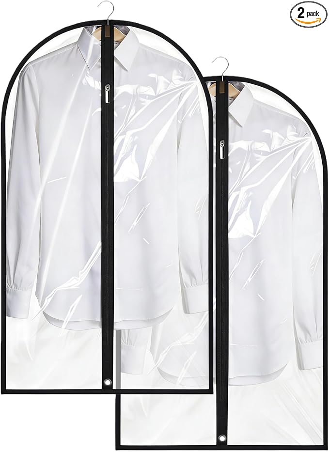 Garment Bags for Hanging Clothes, 45'' Suit Bag Cover for Storage and Travel, Dress Bags for Gowns Long, 2 Pack (Clear) by LXLOVESMEggRings
