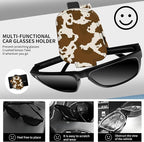 Leather Magnetic Sunglass Holder for Car Sun Visor, Cute Eyeglass Ticket Card Hanger Clip, Universal Auto Interior Accessories for SUV Pickup Truck Brown Cow Print - Image 2
