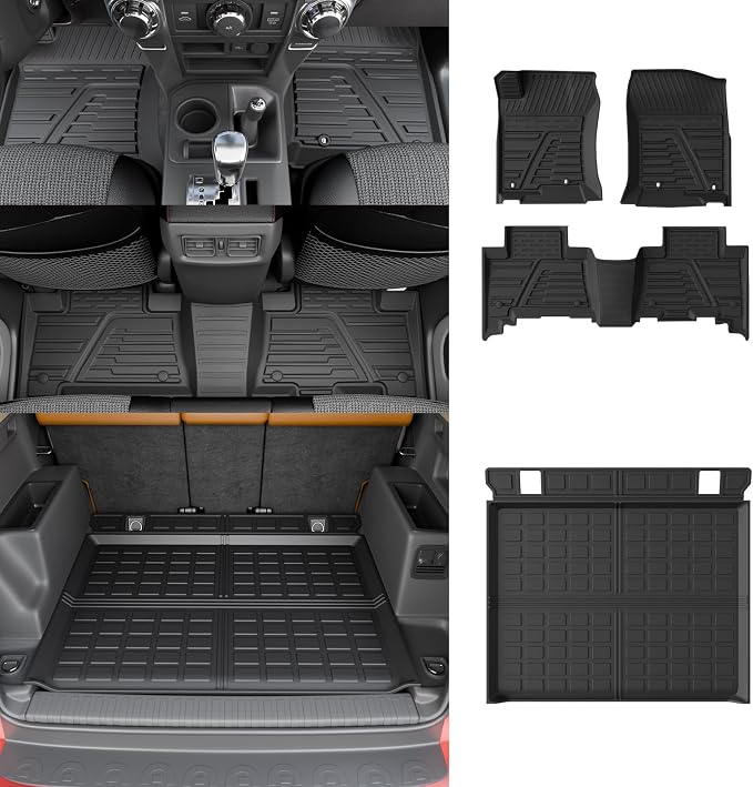 Floor Mats & Trunk Mat for 2013-2024 Toyota 4Runner 5 Seat | Fit without Sliding Tray, TPE All Weather Floor Liner Trunk Mat Cargo Mat Cargo Liner 4 Runner Accessories by Maszupir