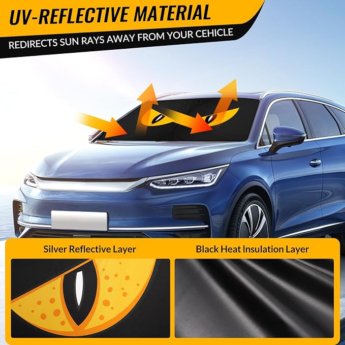 Car Windshield Sun Shade, Foldable Reflective UV Front Sunshade | 57" x 31", Sun Visor Blocks UV Rays & Keep Cool for Cars Interior, Fits Sedans, SUVs & Trucks, Foldable & Easy Storage - Image 5