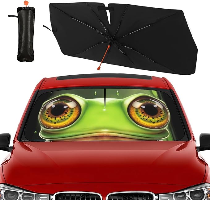 Socira Funny Frog Car Windshield Sunshade Umbrella Frog Eye Umbrella | Foldable Sun Shade Windshield Cover Sunshade Frog Car Accessories Blocks Uv Rays Keeps Cool (57" X 30") - Image 9
