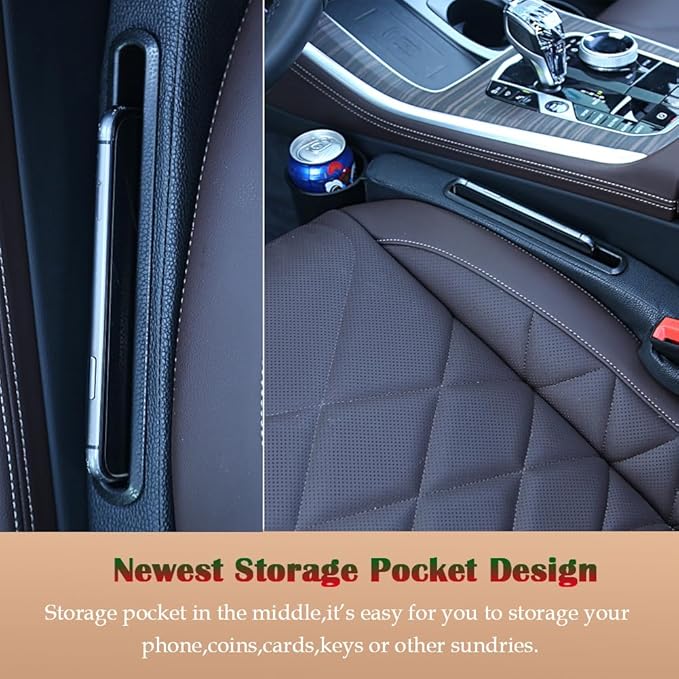 Advanced 3in1 Car Seat Gap Filler with Pocket Organizer and Removable Cupholder,Console Side Pocket Organizer,Car Seat Gap Pad for Cellphone Coin Key,Stopper and Blocker,PU Leather,2 Packs - Image 3