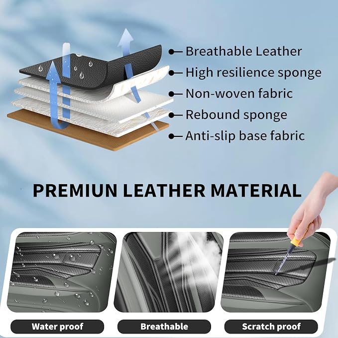 Fit Altima Car Seat Covers for Nissan Altima 2010-2025 2026- Full Set Premium Leather, Waterproof&Breathable, All-Weather Seat Cushion Protecto & Airbag Compatible, Full Set Gray & Black - Image 6