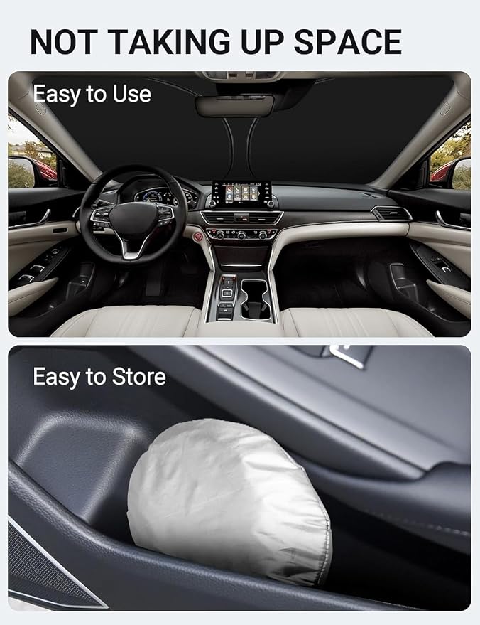 Proadsy Custom Fit 2018-2022 Honda Accord Windshield Sun Shade, Blocks Heat | 240T Heat Shield, Drops Temp 54°F, Blocks 99% UV, Prevents Dashboard Cracking, Summer Parking & Beach Trips, Easy Twist-Fold - Image 9