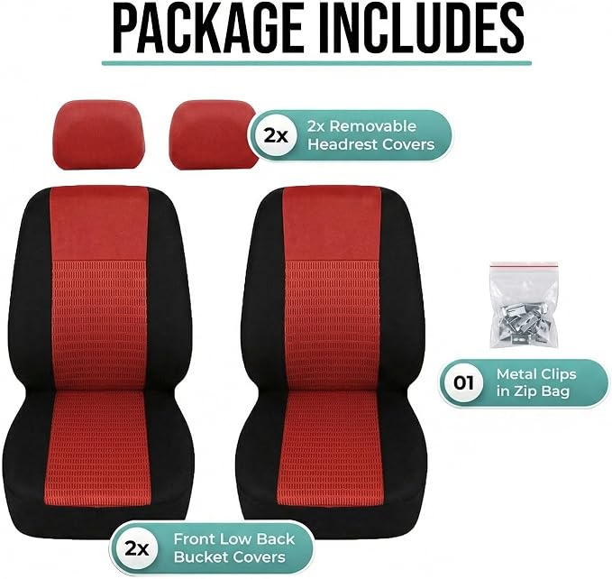 FH Group Universal Car Seat Covers Front Set for SUV Truck Sedan Vans | 3D Textured Breathable Fabric Seat Cover Set Protector with Airbag Compatible Interior Upgrade - Red - Image 7