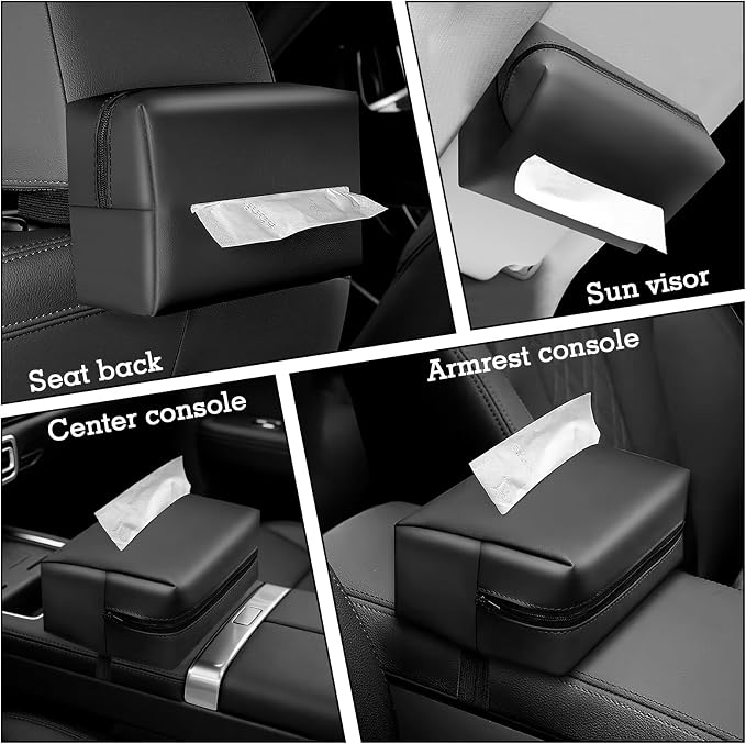 Car Tissue Holder, Car Standard Tissue Holder, Upgraded PU Leather Multi-Functional Car Tissue Box, Keep Car Tidy, for Sun Visor, Backseat, Armrest, Center Console (Black) - Image 7