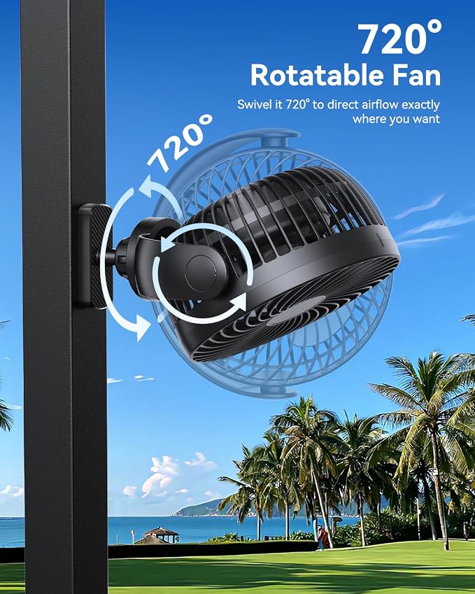 Magnetic Golf Cart Fan Rechargeable,10000mAH Battery Operated Portable Fan with 3 Speeds,30H Working Time,LED Lantern,360° Rotatable Head, Fits EZGO/Club Car/Golf Cart - Image 2