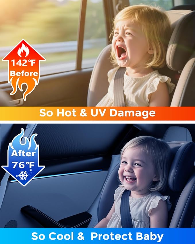 [2026 Upgraded] DMJN Car Window Shades for Baby, 100% UV & Sun Block Car Side Windows Covers Sun Shades for Baby in Car, Easy-Install Nano Ice-Crystal Coating Universal Fit, 2 Packs - Image 2