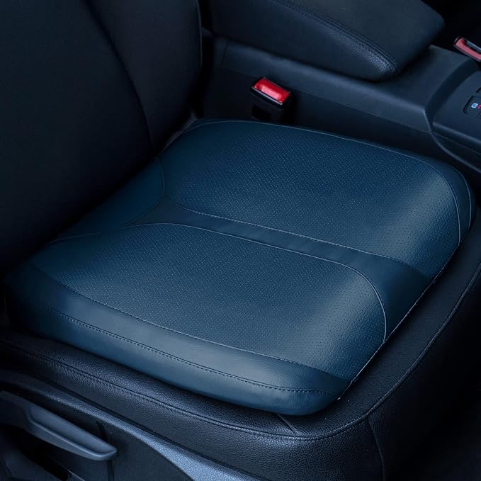Leather Car Memory Foam Heightening Seat Cushion for Short People Driving,Hip(Coccyx/Tailbone) and Lower Back Pain Relief Butt Pillows,for Truck,SUV,Office Chair,Wheelchair,etc. (Blue by QYILAY