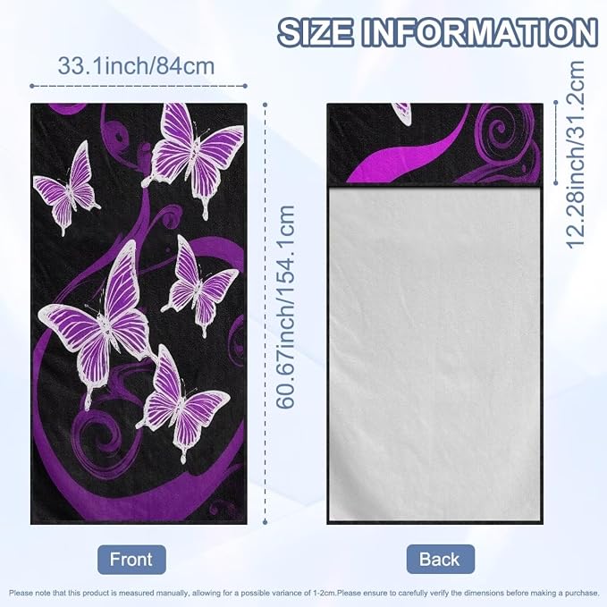 Purple Butterfly Car Seat Towel for Front Seat Only with Storage Bag Neon Butterfly Car Interior Accessories for Women Sweat Auto Interior Seat Protector Yoga Running Swimming Hiking Towels - Image 7