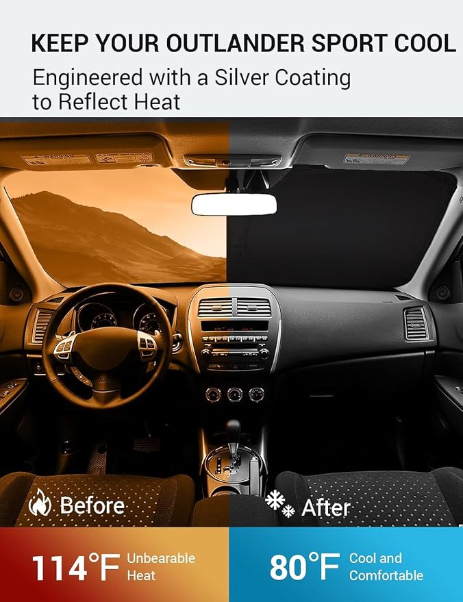 Proadsy Custom Fit 2011-2026 Mitsubishi Outlander Sport Windshield Sunshade | 240T Heat Shield, Drops Temp 54°F, Blocks 99% UV, Prevents Dashboard Cracking, Summer Parking & Beach Trips, Easy Twist-Fold - Image 3