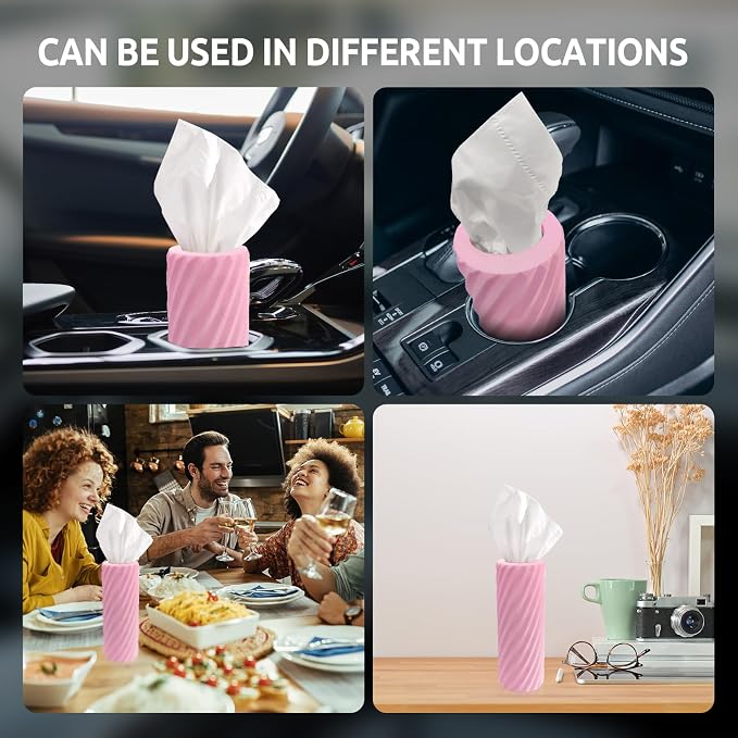 Car Cup Holder Tissue with 3 Pack Facial Tissues, Car Tissues Cylinder, Refillable Round Travel Tissue Tube for Vehicle, Office, Home Use (Pink) - Image 7