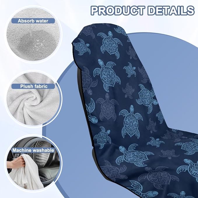 Sea Turtle Car Towel Seat Cover Soft Comfort Front Seat Towel Cover Washable Cars Accessories Universal Fit for SUV Van Truck Sedan 1 Piece - Image 6
