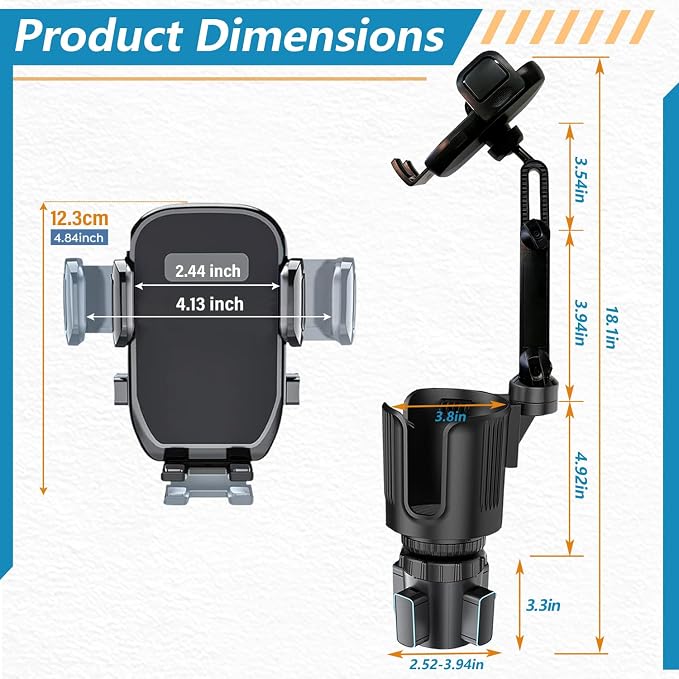 SAMPUSS 2-in-1 Phone Holders for Your Car Car Cup Holder Car Phone Holder | 360° rotation 2-in-1 function car phone mount with long arm universal smartphone phone holder car cup holder expander - Image 7
