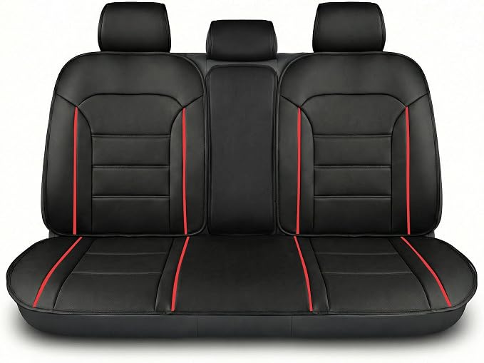 FH Group Back Seat Faux Leather Seat Cushion - Universal Fit, Rear Seat Covers for Cars with Rear Split Bench, Car Seat Cover for SUV, Sedan, Van, Red by FHGroup