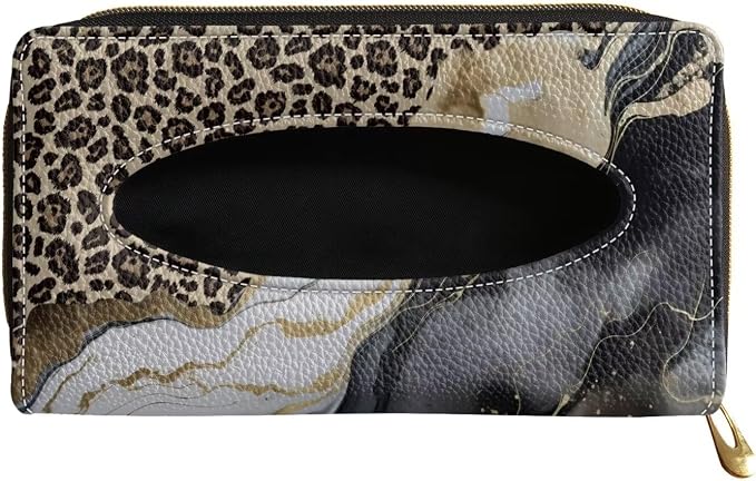 Biyejit 2 Pack Car Tissue Holder, Leopard Marble PU Leather Tissue Dispenser by Biyejit