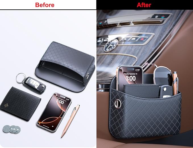 2 PCS Car Seat Side Storage Pocket Organizer Holder for Auto Door, Console, Vehicle Seat Gap Filler Tray Bag for Phone, Pen, Key, Sunglass, Invoice, Car Registration, Notepad, Card, USB Data Line - Image 2