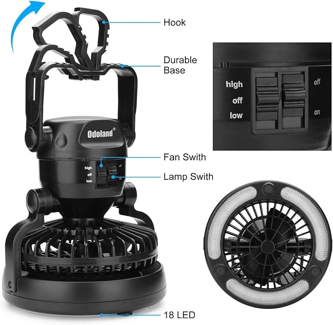 Odoland Portable LED Camping Lantern with Ceiling Fan - Hurricane Emergency - Image 4