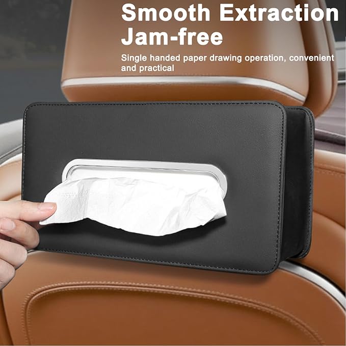 Upgraded Car Tissue Holder, Premium PU Leather Backseat Tissue Case Holder for 100-150 Regular Size Tissues,Foldable Tissue Holder 9.45 × 5.24 × 3.54 in, Black - Image 3
