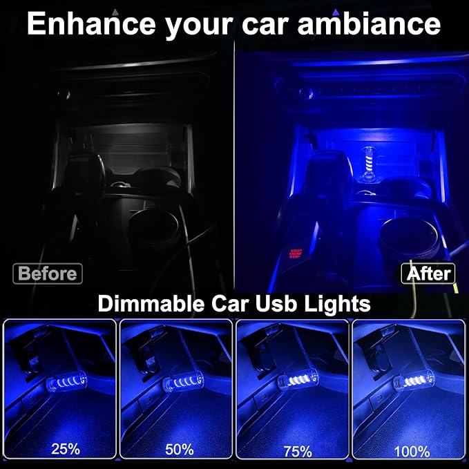 2PCS USB Light for Car, Touch Dimmable Car Interior Ambient Lights | Glass Bottle Mini LED Night Light Bulb, Plug-in USB Light for Car Interior, Bedroom, Camping, Hallway Decoration (Blue) - Image 4