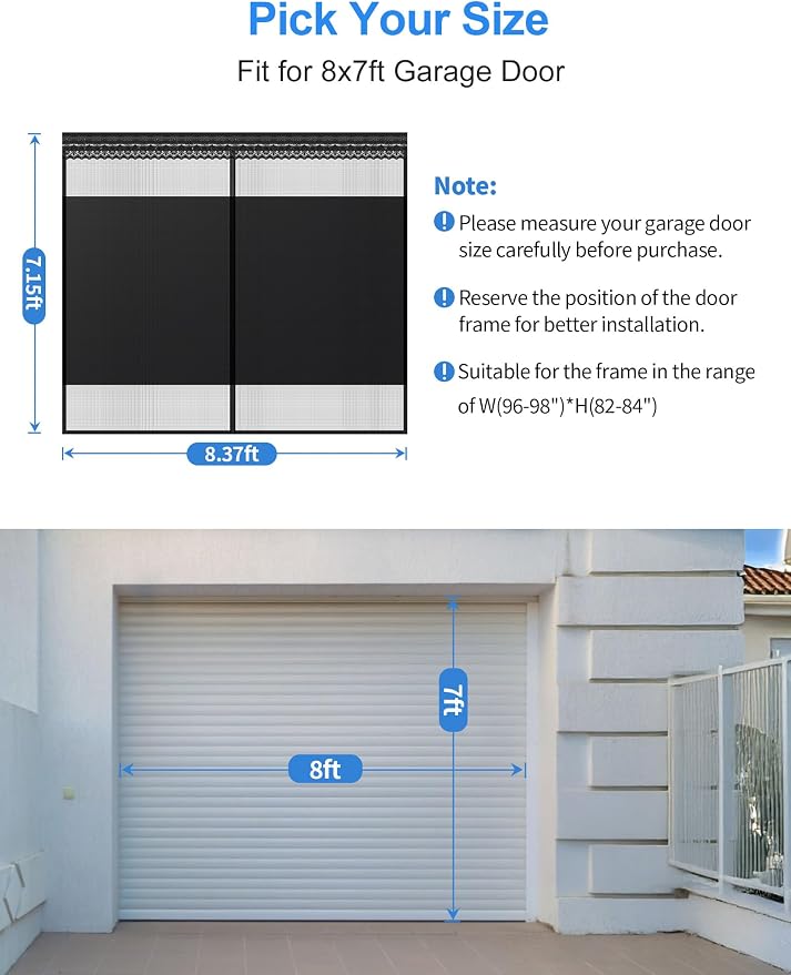 Privacy Garage Door Screen for Single Car Garage 8x7ft - Retractable Slide Track System, Heavy Duty PET Mesh with Blackout Privacy Panel, Magnetic Closure, Keeps Bugs Out, Fits Garage Opening 8 x 7 Ft - Image 8