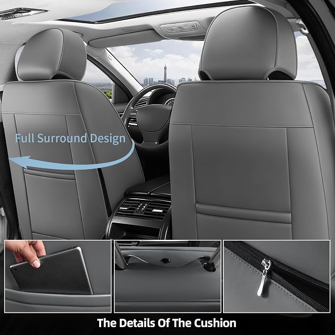 HChengkikz Car Seat Covers Front Seats, Waterproof Faux Leather (Gray) | Memory Foam Lumbar Support, Airbag Compatible, Universal Fit for SUV Truck Pickup Sedan - Image 5