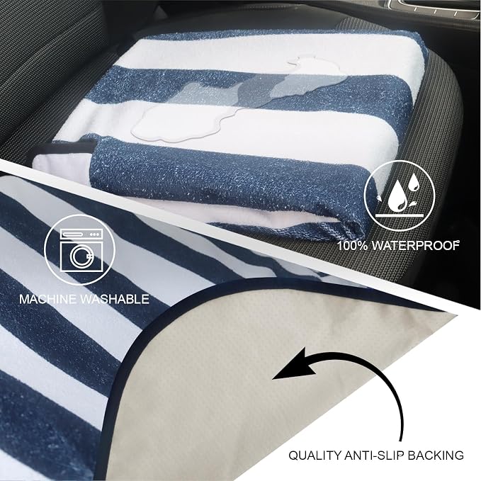 Sweat Towel Car Seat Cover Protector Front Seats for Gym Workout, Running, Swimming, Beach and Hiking, Waterproof Universal Seat Cover for Car, Trucks, Van & SUV (1, White/Blue Stripe, Rear Seat) - Image 3