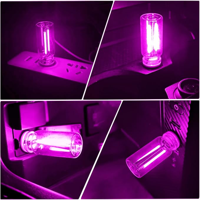 2Pcs Car USB Lights, Plug-in Retro Car Ambient Lighting Kit Dimmable Purple | Touch Adjustment Light, Portable Mini Glass Bottle LED Bulb Nightlights for Car Bedroom Hallway Camping Holiday Decoration - Image 6