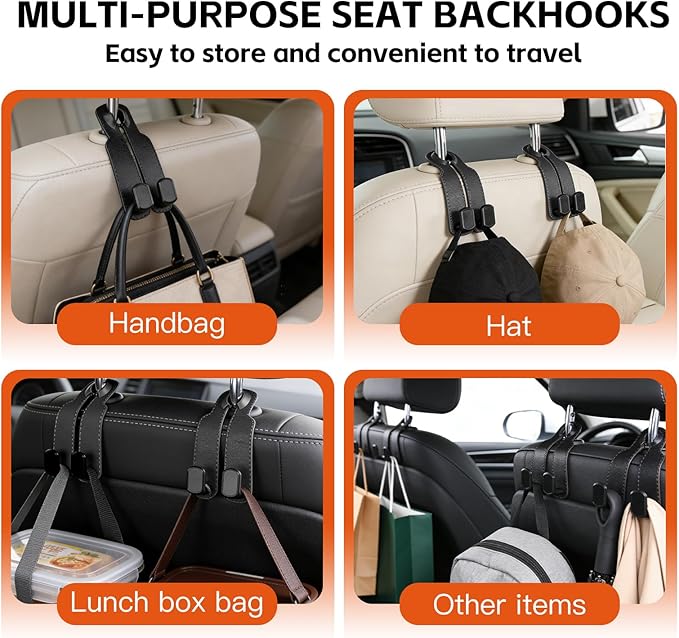 Car Seat Headrest Hooks for Purses and Bags, 4-Pack Heavy Duty Car Seat Hooks with Anti-Slip Pad, Universal Car Backseat Organizer Hanger Accessories for Grocery Bags (Black) - Image 4