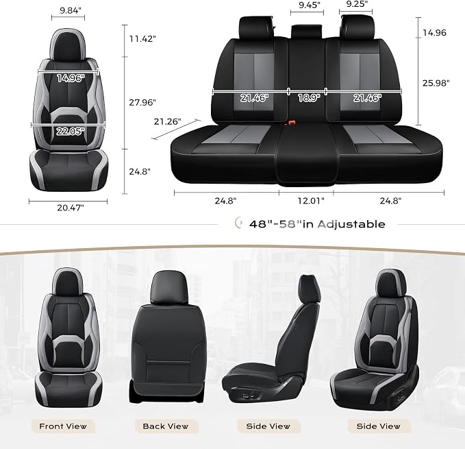 Coverado Seat Covers, Premium Nappa Leather Car Seat Covers Front Seats, Waterproof Car Seat Protector with Lumbar Support, Front Driver Seat Covers Universal Fit for Most Cars (Black&Gray) - Image 5