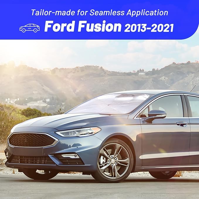 Windshield Umbrella Shade for Ford Fusion 2013-2021 Front Windows | Foldable Sunshade with 360° Rotating Shaft, Custom fit car shade for UV Blocking and Heat Insulation - Image 3