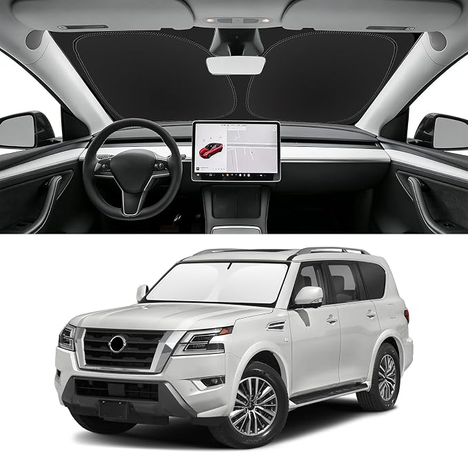 Custom Fit Windshield Sun Shade for Nissan Armada 2017-2026 | Blocks UV Rays and Sun Heat, Helps Reduce Interior Temperature, Protects Dashboard from Fading, Folds Easily for Storage by SLOGENTO